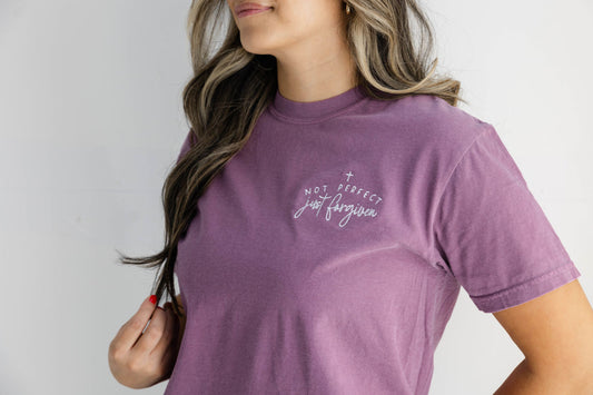 Not Perfect Just Forgiven Embroidered Tee