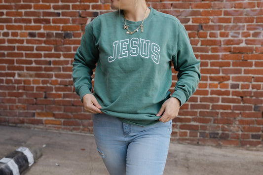 Jesus Embroidered Varsity Comfort Colors Crew