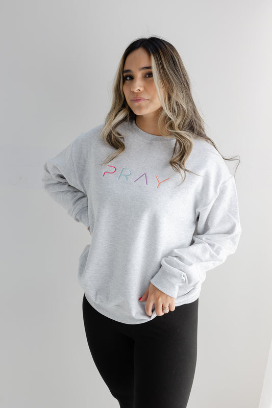 PRAY Pastel Embroidered Crew