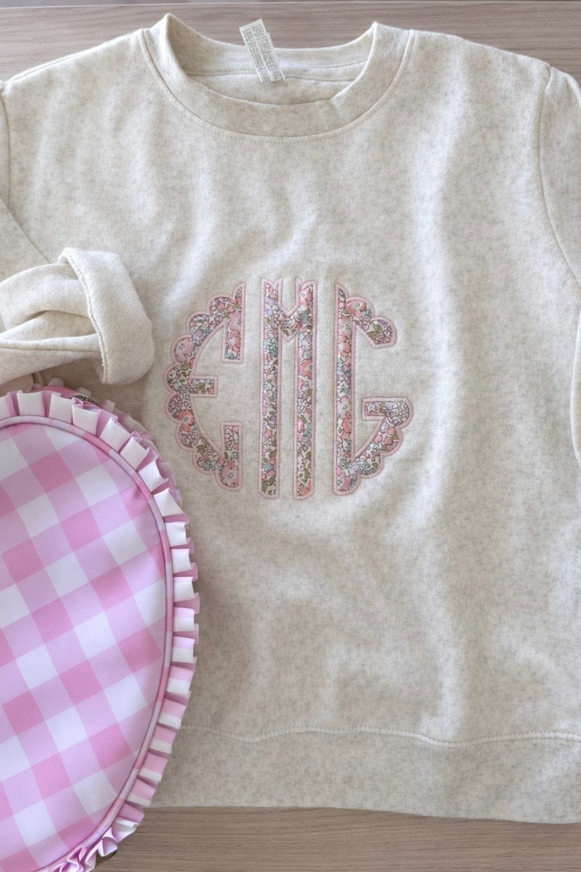 Girls Scalloped Monogrammed Appliqué Crew