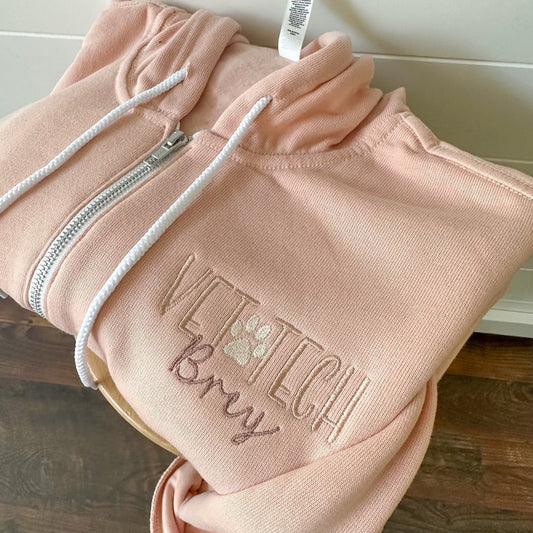 Personalized Vet Tech Full Zip Hoodie Sweatshirt
