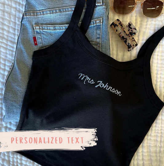 Personalized Embroidered Spaghetti Strap Crop