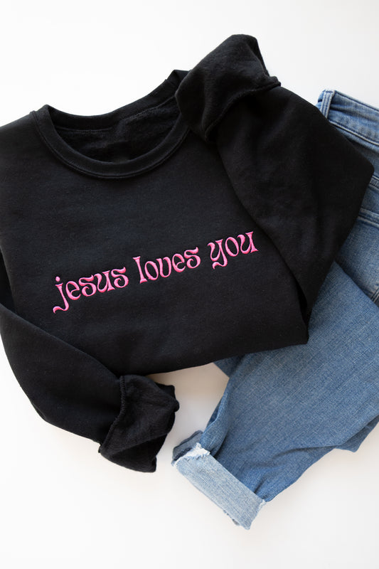 Jesus Loves You Embroidered Crew