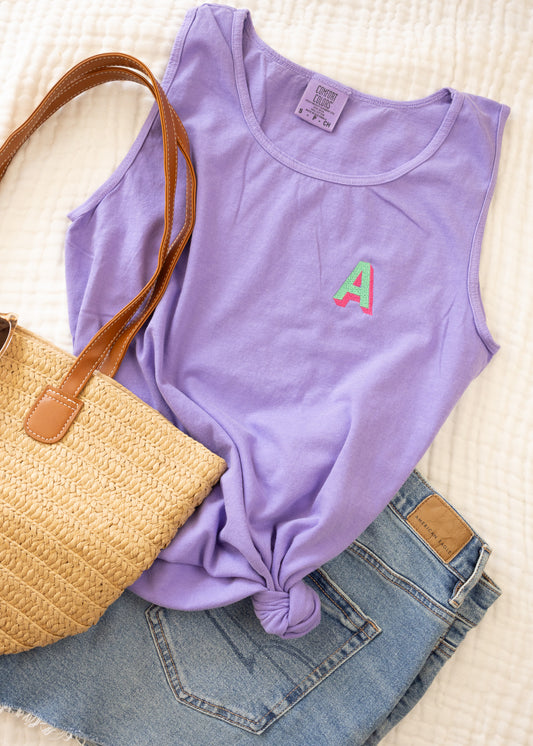 Embroidered Shadow Monogram Comfort Colors Tank Top
