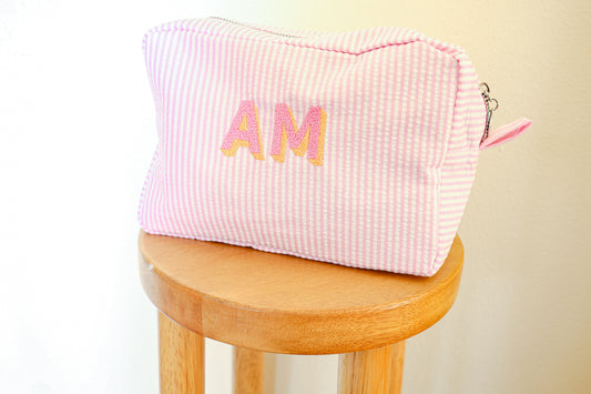 Personalized Seersucker Makeup Bag