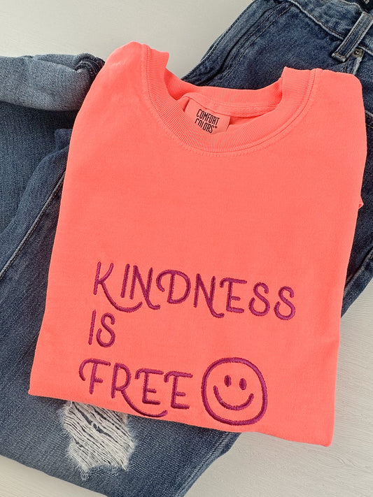 Kindness is Free Embroidered Comfort Colors Tee