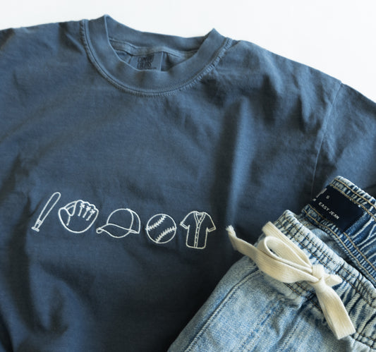 Baseball Icons Embroidered Tee - Minimal Sports Shirt - Game Day Outfit