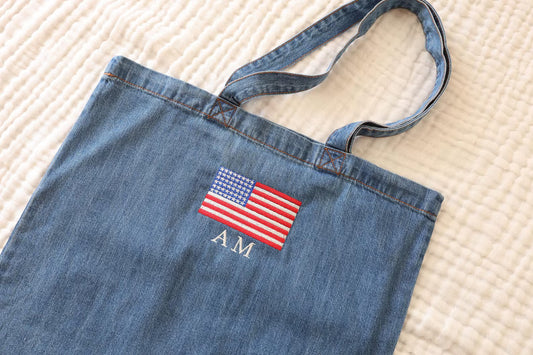 American Flag Embroidered Denim Tote