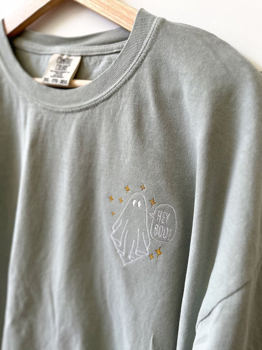Hey Boo Minimal Embroidered Comfort Colors Tee