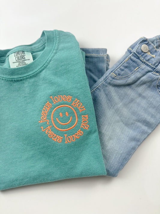 Jesus Loves You Embroidered Comfort Colors Tee