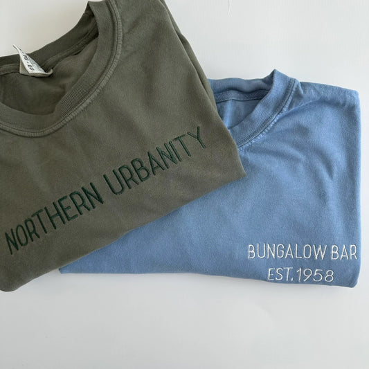 Personalized Embroidered Comfort Colors Tee - Custom Text Shirt