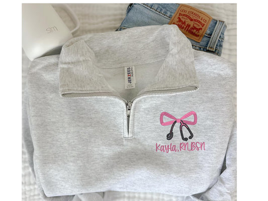 Bow Stethoscope Nurse Quarter Zip