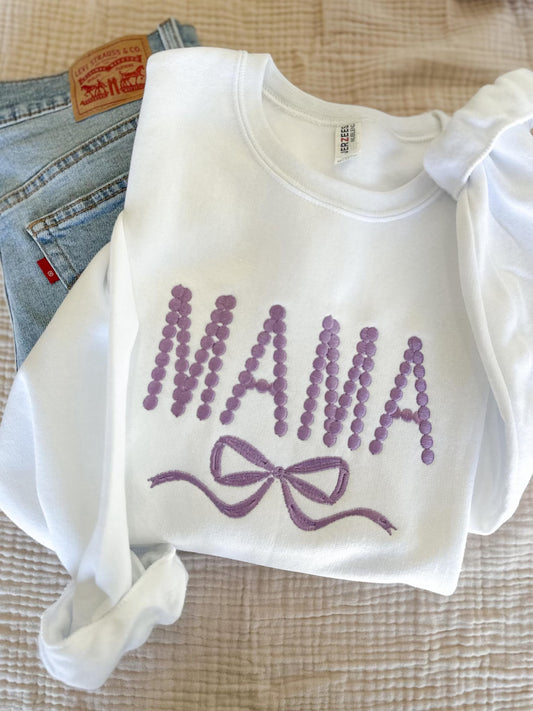 Mama Embroidered Bow Crew
