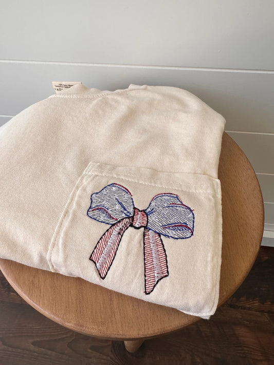 Patriotic Bow Embroidered Pocket Tee