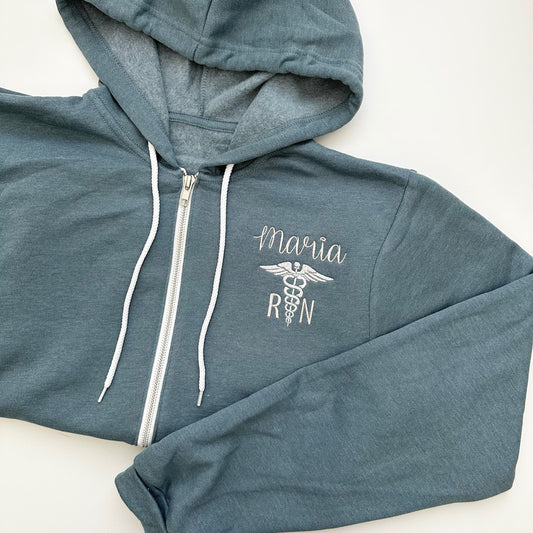 RN Nurse Embroidered Zip Up Hoodie