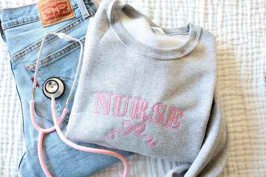 Embroidered Nurse Bow Crew