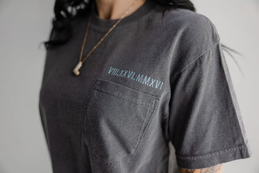 Roman Numeral Date Anniversary Pocket Tee