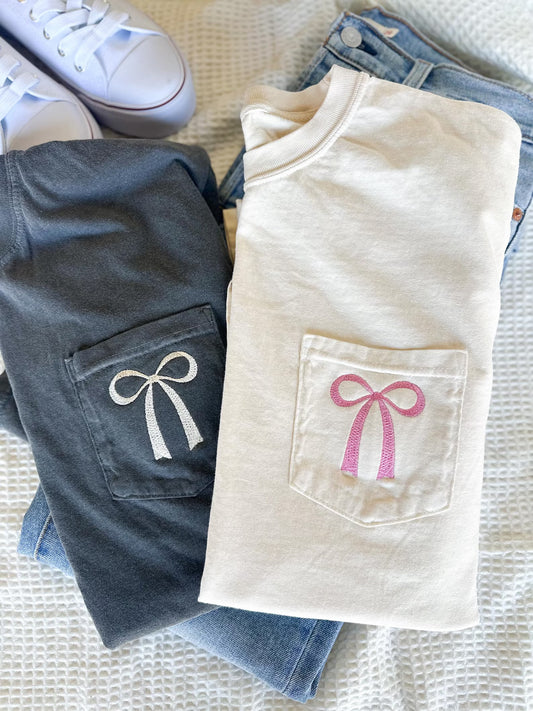 Embroidered Bow Pocket Tee