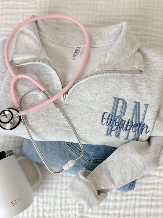 Personalized RN Embroidered Quarter Zip