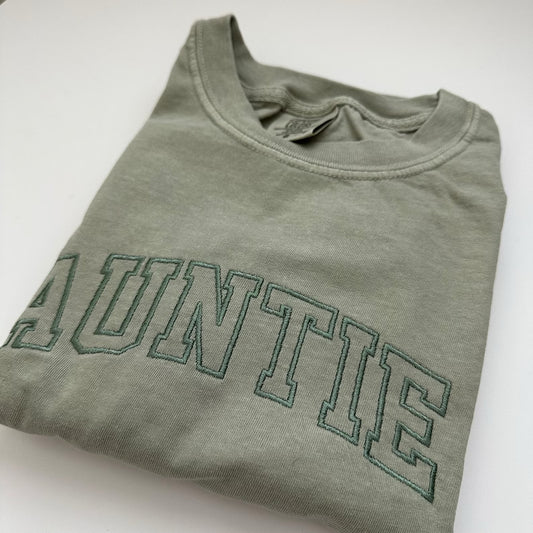 Embroidered Varsity Auntie Comfort Colors Tee