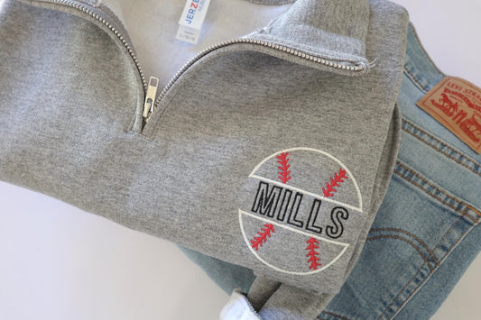 Custom Baseball Quarter Zip Pullover Sweatshirt