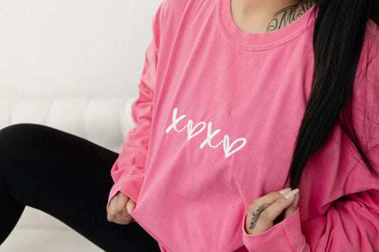 XOXO Embroidered Long Sleeve - Comfort Colors Valentine Tee