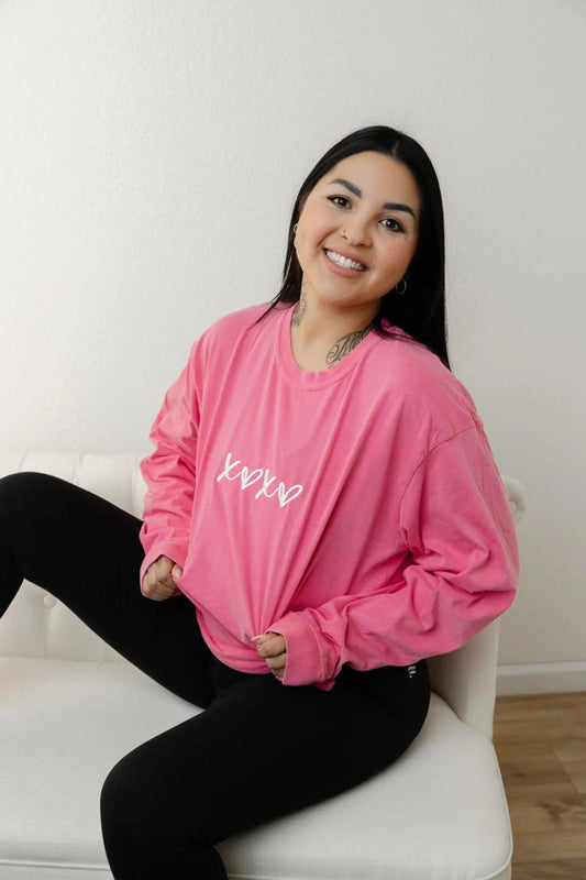 XOXO Embroidered Long Sleeve - Comfort Colors Valentine Tee
