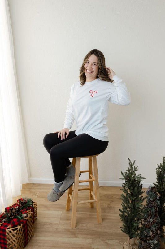 Candy Cane Bow Comfort Colors Long Sleeve