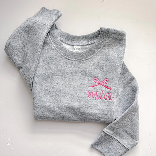 Toddlers Girl Monogrammed Bow Crewneck
