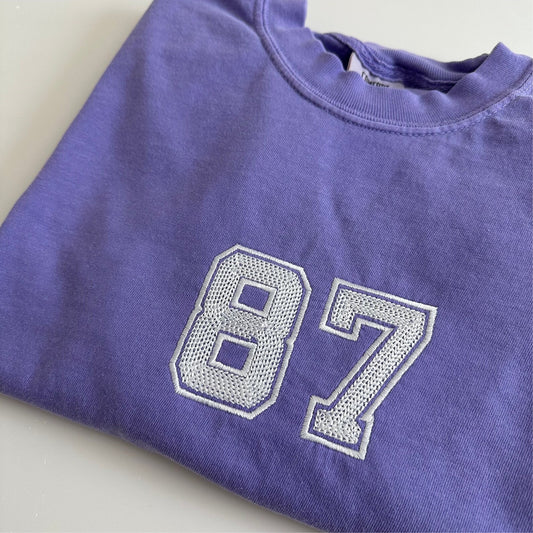 Sports Number Chain Stitch Comfort Colors Tee