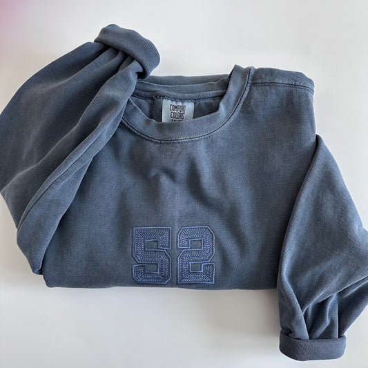 Embroidered Chain Stitch Sports Number Crew