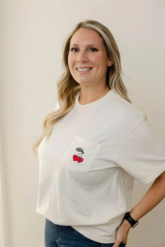 Embroidered Cherry Pocket Tee