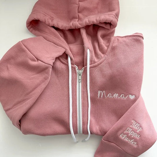 Custom Zip Up Hoodie - Your Title on Chest + Kids’ Names on Sleeve