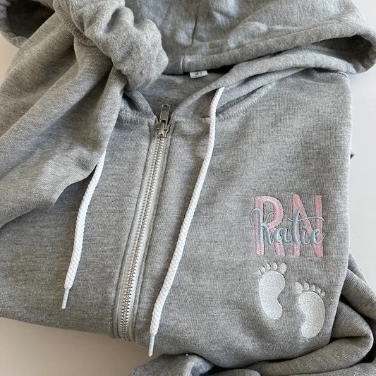 Labor and Delivery Nurse Embroidered Zip Up Hoodie