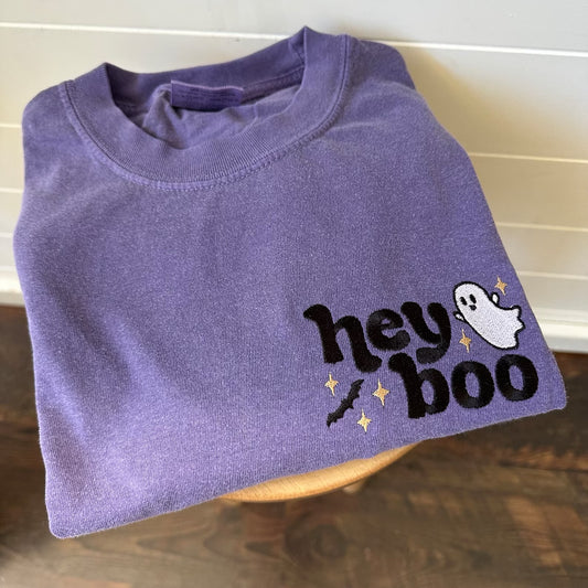 Hey Boo Embroidered Comfort Color Tee
