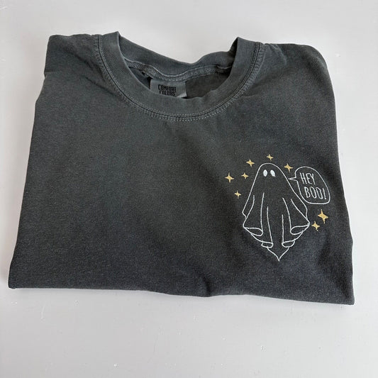 Hey Boo Minimal Embroidered Comfort Colors Tee