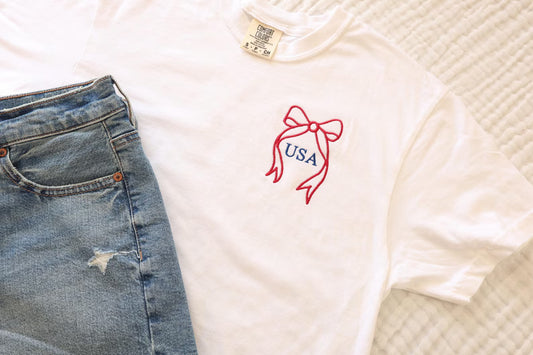 USA Bow Embroidered Boxy Crop