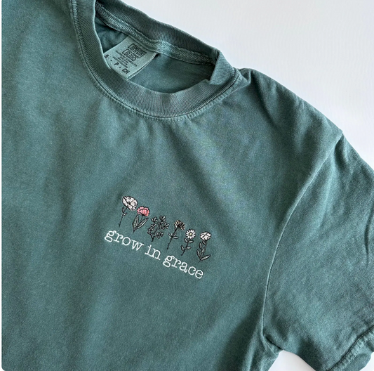 Grow in Grace Embroidered Comfort Colors Tee