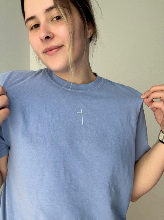 Minimal Cross Embroidered Comfort Colors Tee