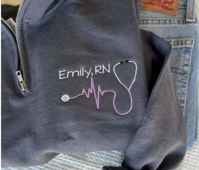 Personalized RN Heartbeat Embroidered Quarter Zip