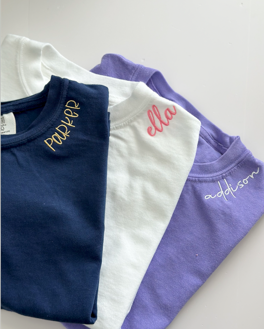 Kids Embroidered Neckline Name Tee