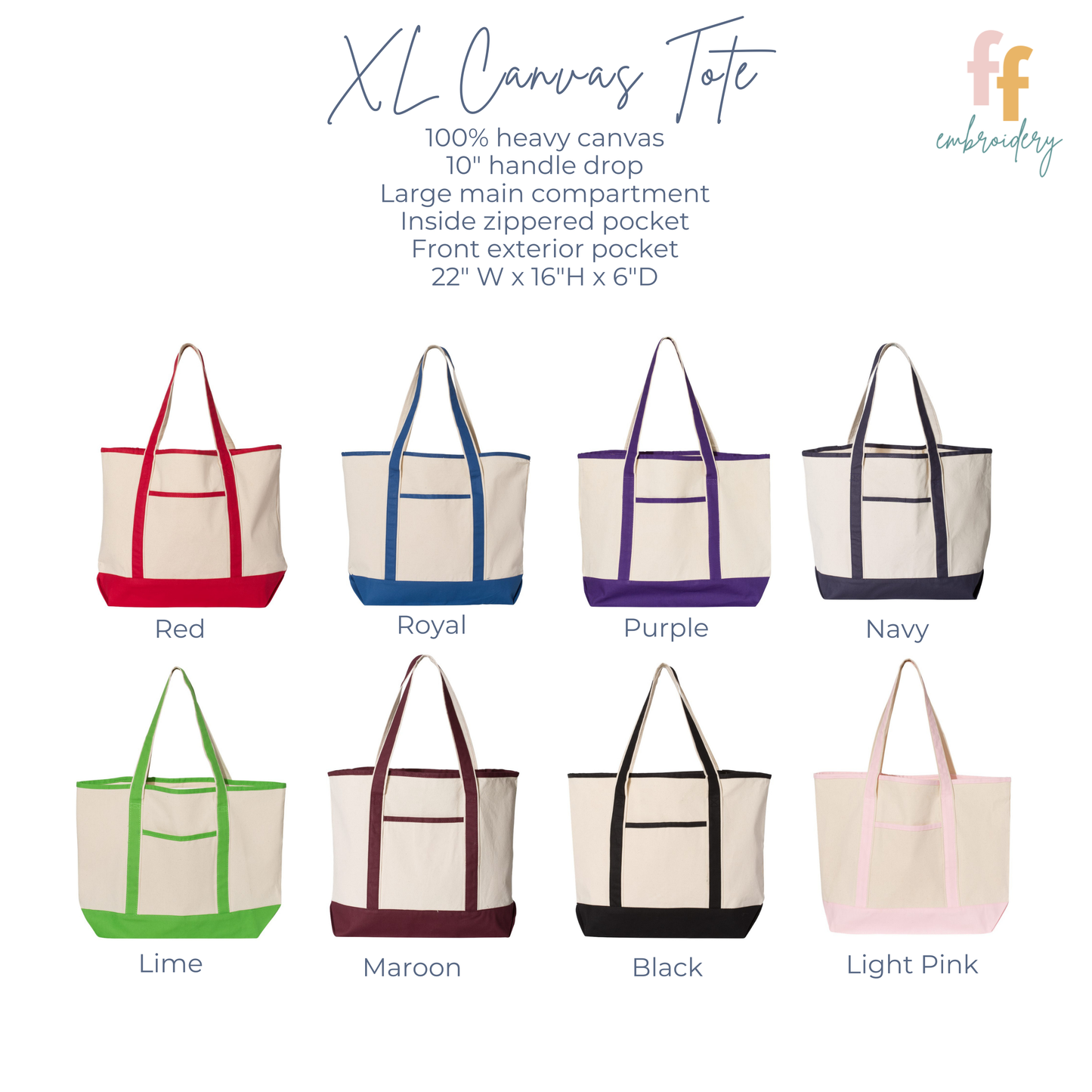 Personalized Scripted Name Embroidered Tote Bag