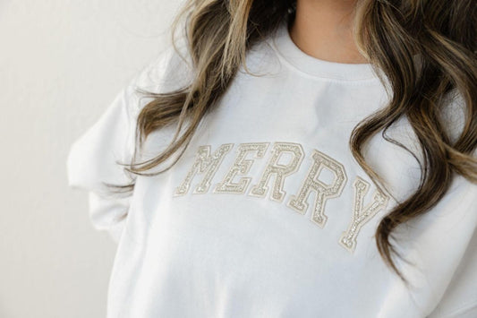 Glitter Merry Appliqued Crewneck Sweatshirt