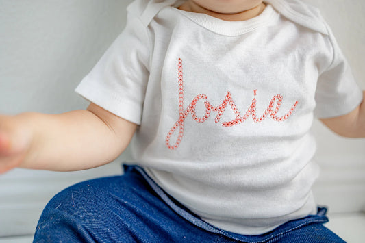 Personalized Chain Stitch Baby Name Bodysuit