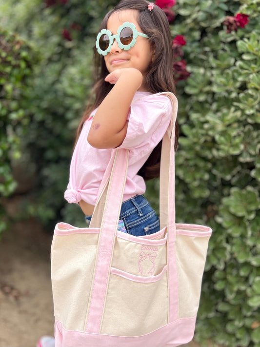 Girls Custom Bow Name Totes - Personalized Little Girls - Dance Bag - Gymnastics Bag - Small Tote Purse - Girls Name Bag - Back to School