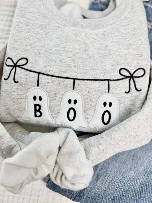 Glitter Ghost Boo Sweatshirt - Halloween Embroidered Sweatshirt - Cute Appliqué Glitter Sweater