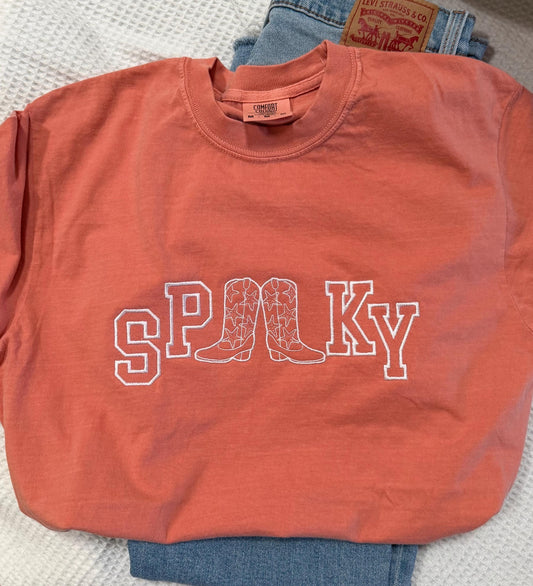 Spooky Embroidered Comfort Colors T Shirt - Country Western Halloween T Shirt - Cute Cowboy Boot Shirt
