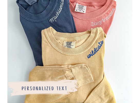 Personalized Comfort Colors Embroidered Neckline Long Sleeve Tee - Your Phrase