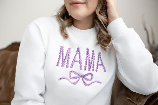 Mama Embroidered Bow Crew