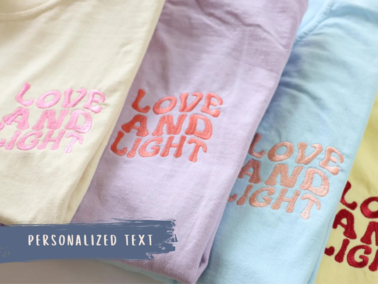 Custom Comfort Colors Tee – Your Text Embroidered Retro Bubble Font